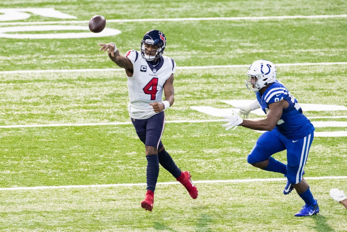 Houston Texans quarterback Deshaun Watson (4) throws a pass against the Indianapolis Colts. Mandatory Credit: Trevor Ruszkowski-USA TODAY 